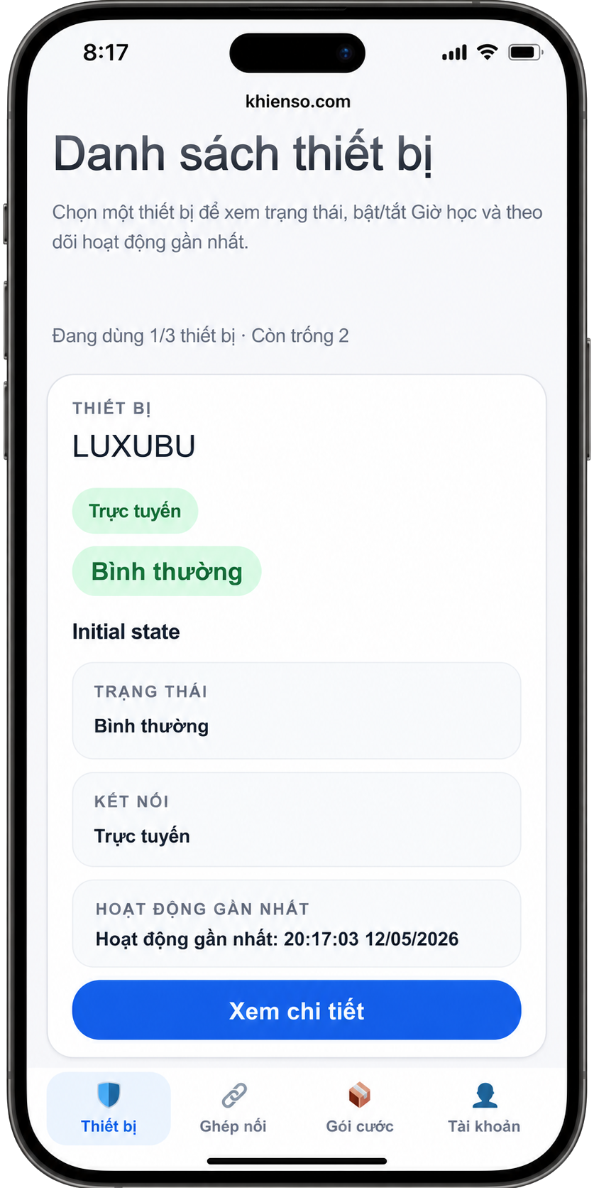 Giao diện Khiên Số Parent quản lý máy tính của con